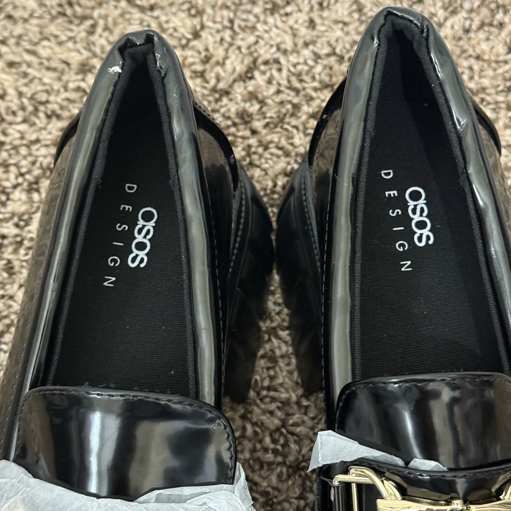 Asos Design Masterpiece Chunky Loafer Black Patent Leather Shoes Size 10 - Picture 9 of 10
